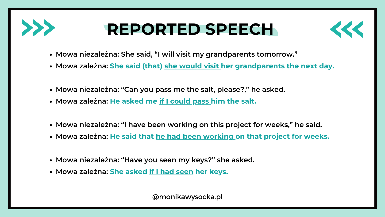 matura z angielskiego, mowa zależna